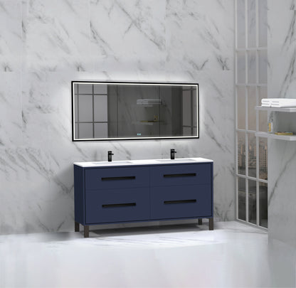 Pinnacle 60D" Free Standing Vanity Cabinet with L-Feet