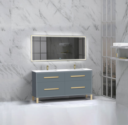 Pinnacle 60D" Free Standing Vanity Cabinet with L-Feet