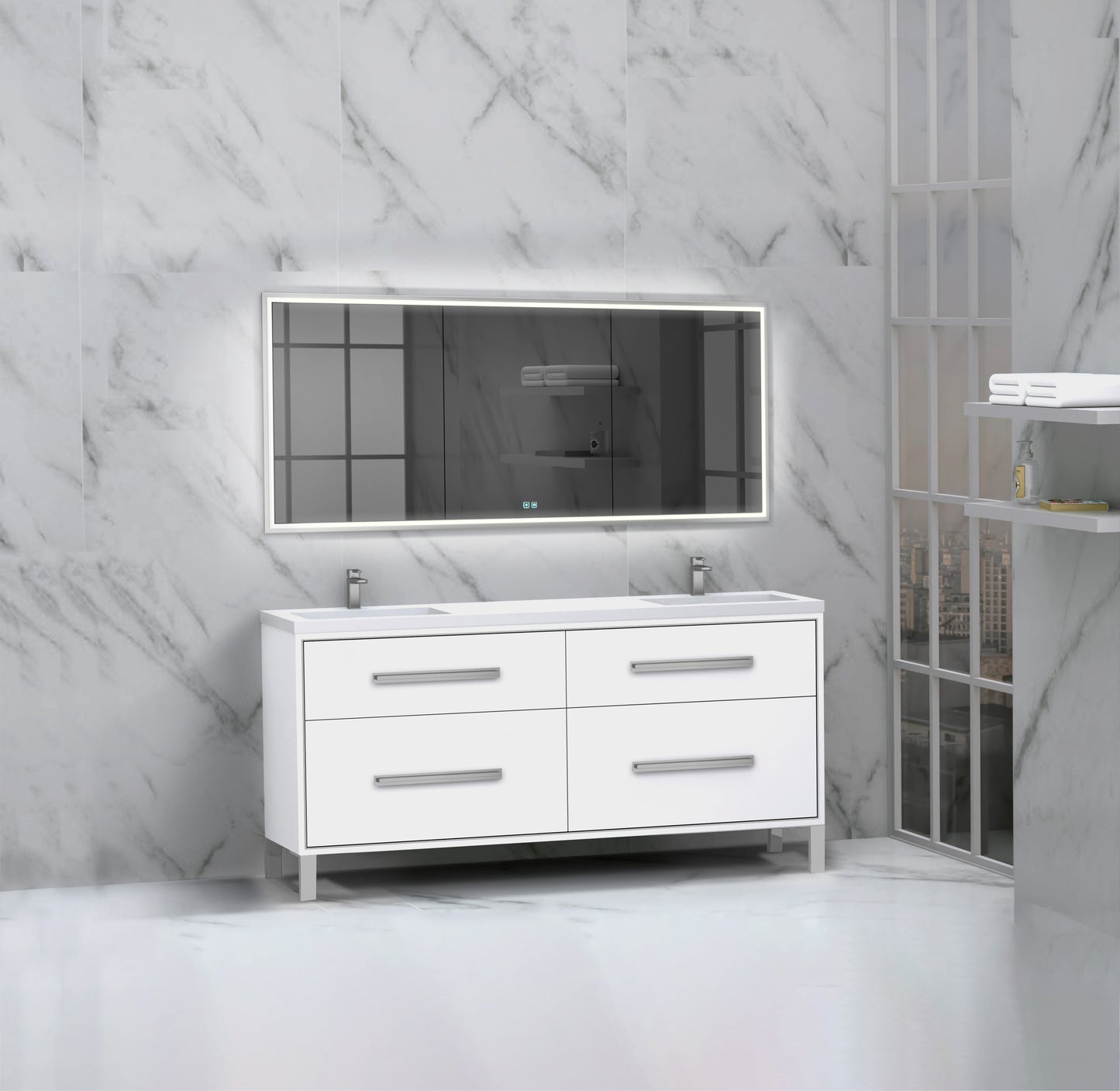 Pinnacle 72D" Free Standing Vanity Cabinet with L-Feet