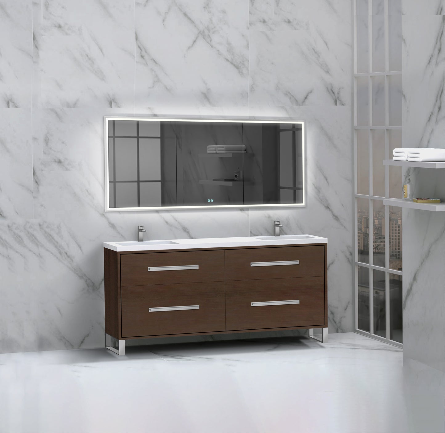 Pinnacle 72D" Free Standing Vanity Cabinet with S-Feet