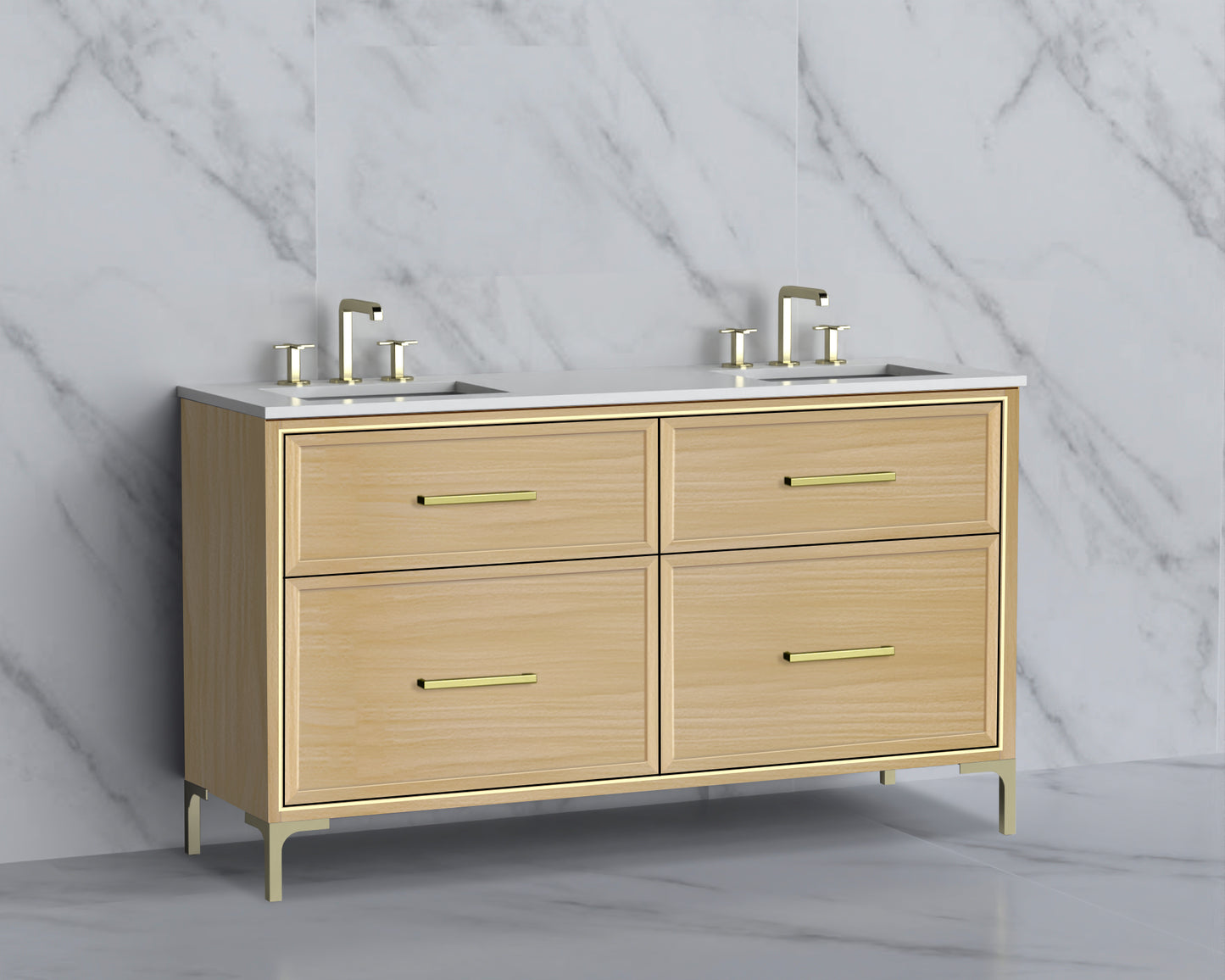 Profile 60D" Free standing Vanity Cabinet with Trendsitional Feet
