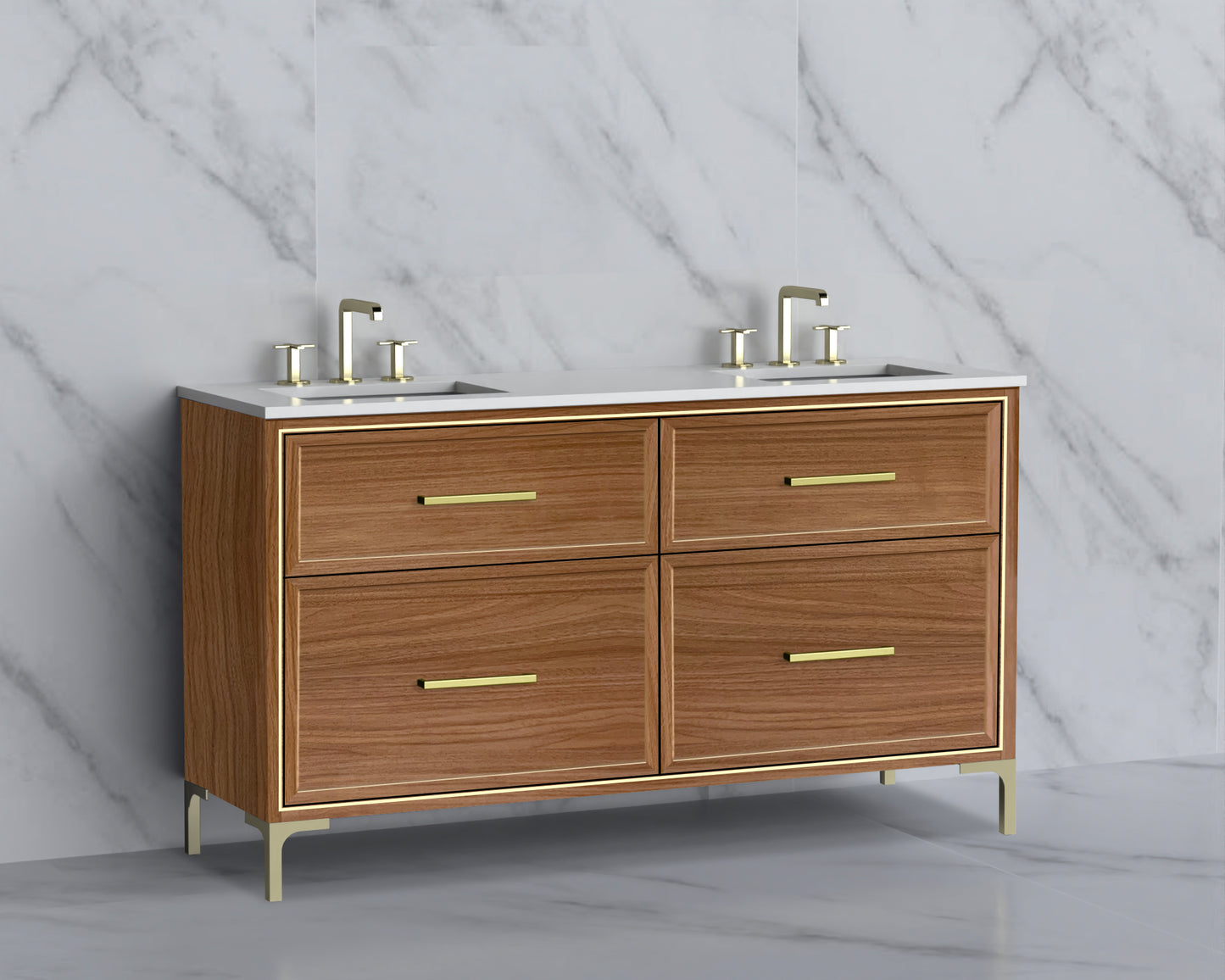 Profile 60D" Free standing Vanity Cabinet with Trendsitional Feet