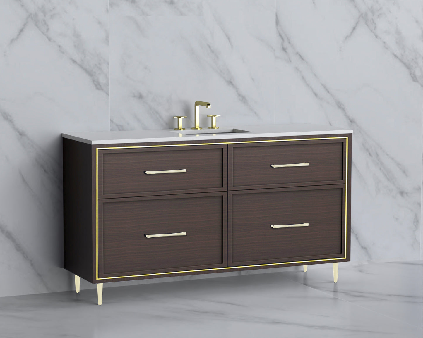 Profile 60C" Free standing Vanity Cabinet with Mid-Century Feet