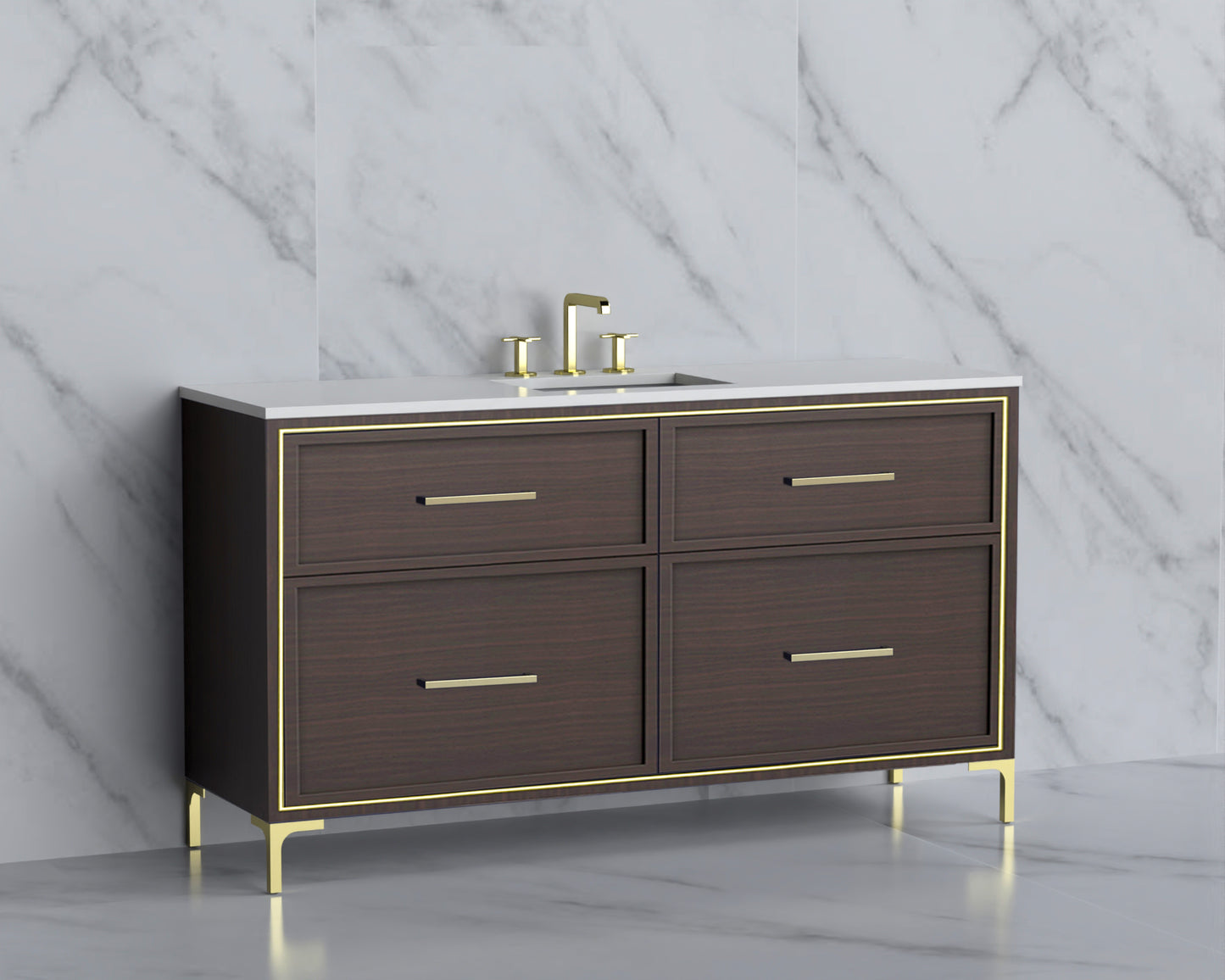 Profile 60C" Free standing Vanity Cabinet with Trendsitional Feet