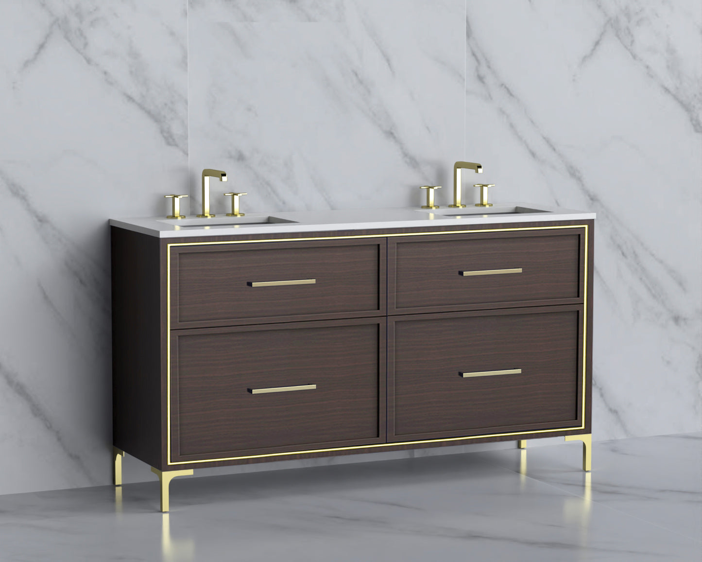 Profile 60D" Free standing Vanity Cabinet with Trendsitional Feet