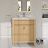Custom image for Tanned Oak with Matte Black Trim / White Carrara Marble / No Mirror