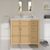 Custom image for Tanned Oak with Brushed Gold Trim / White Carrara Marble / No Mirror