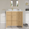 Custom image for Tanned Oak with Brushed Gold Trim / White Quartz / No Mirror
