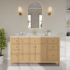 Custom image for Tanned Oak with Brushed Gold Trim / White Carrara Marble / No Mirror