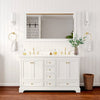 Custom image for White with Brushed Gold Trim / White Cultured Marble, Rectangular Sink / 58