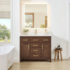 Custom image for Dark Walnut with Brushed Gold Trim / White Cultured Marble / No Mirror