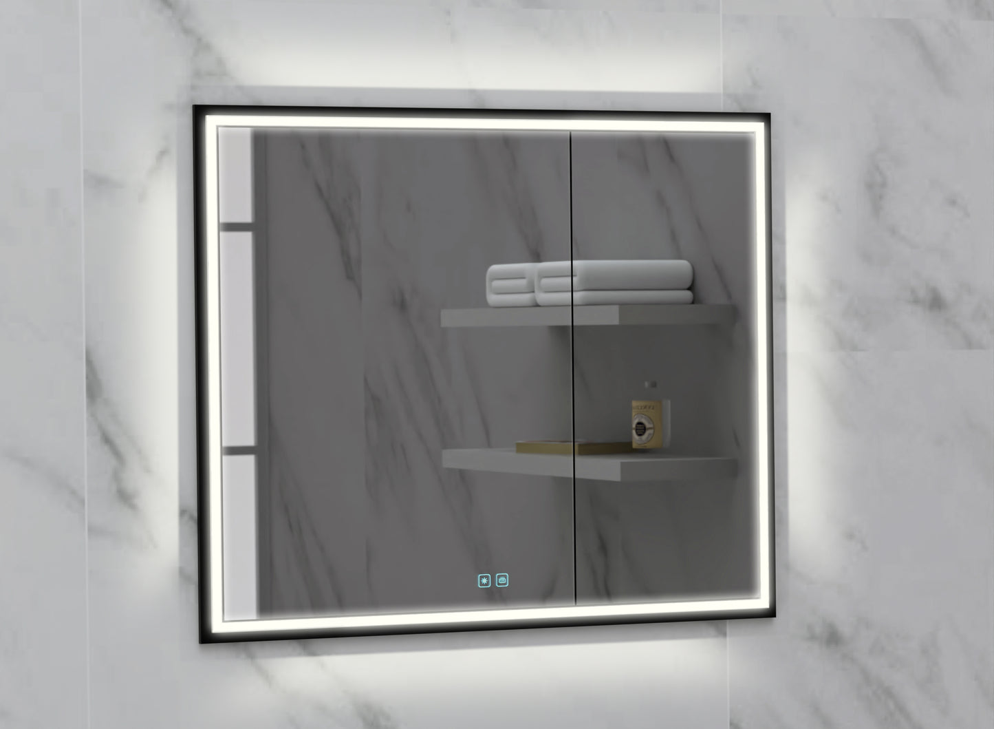 Illusion Lighted Mirrored Cabinet, Recessed Mount, 2700/3000/4000K Temperature, Deffoger, Dimmable, Three-direction Light Diffuser