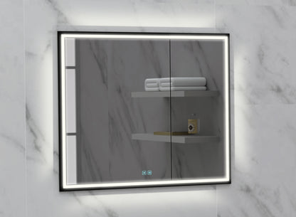Illusion Lighted Mirrored Cabinet, Recessed Mount, 2700/3000/4000K Temperature, Deffoger, Dimmable, Three-direction Light Diffuser