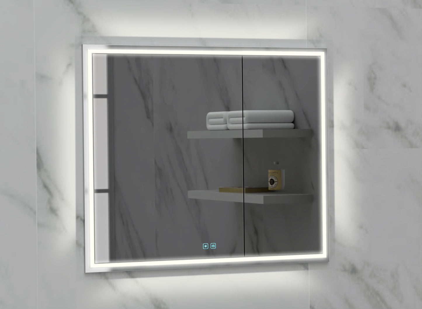 Illusion Lighted Mirrored Cabinet, Recessed Mount, 2700/3000/4000K Temperature, Deffoger, Dimmable, Three-direction Light Diffuser