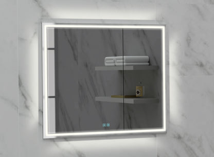 Illusion Lighted Mirrored Cabinet, Recessed Mount, 2700/3000/4000K Temperature, Deffoger, Dimmable, Three-direction Light Diffuser