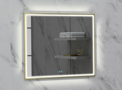 Illusion Lighted Mirrored Cabinet, Recessed Mount, 2700/3000/4000K Temperature, Deffoger, Dimmable, Three-direction Light Diffuser