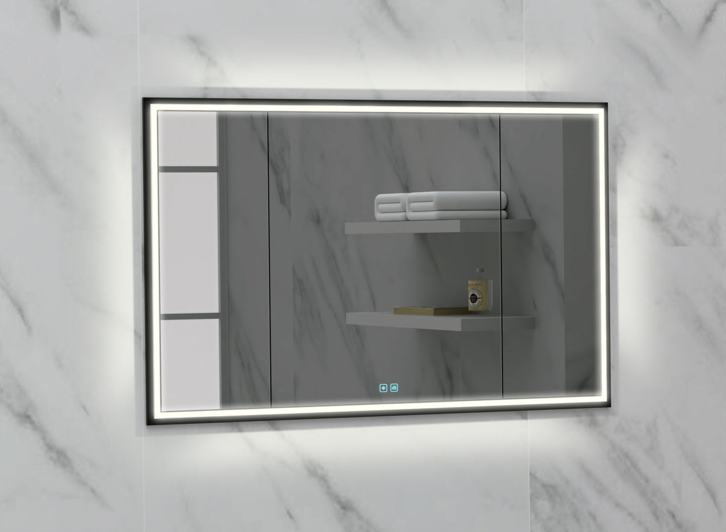 Illusion Lighted Mirrored Cabinet, Recessed Mount, 2700/3000/4000K Temperature, Deffoger, Dimmable, Three-direction Light Diffuser