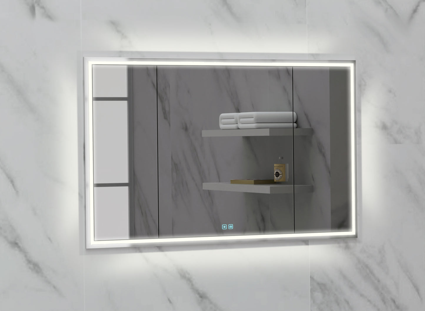 Illusion Lighted Mirrored Cabinet, Recessed Mount, 2700/3000/4000K Temperature, Deffoger, Dimmable, Three-direction Light Diffuser