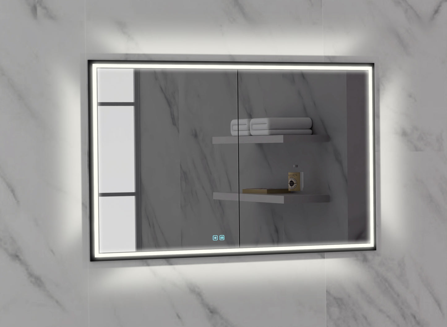 Illusion Lighted Mirrored Cabinet, Recessed Mount, 2700/3000/4000K Temperature, Deffoger, Dimmable, Three-direction Light Diffuser