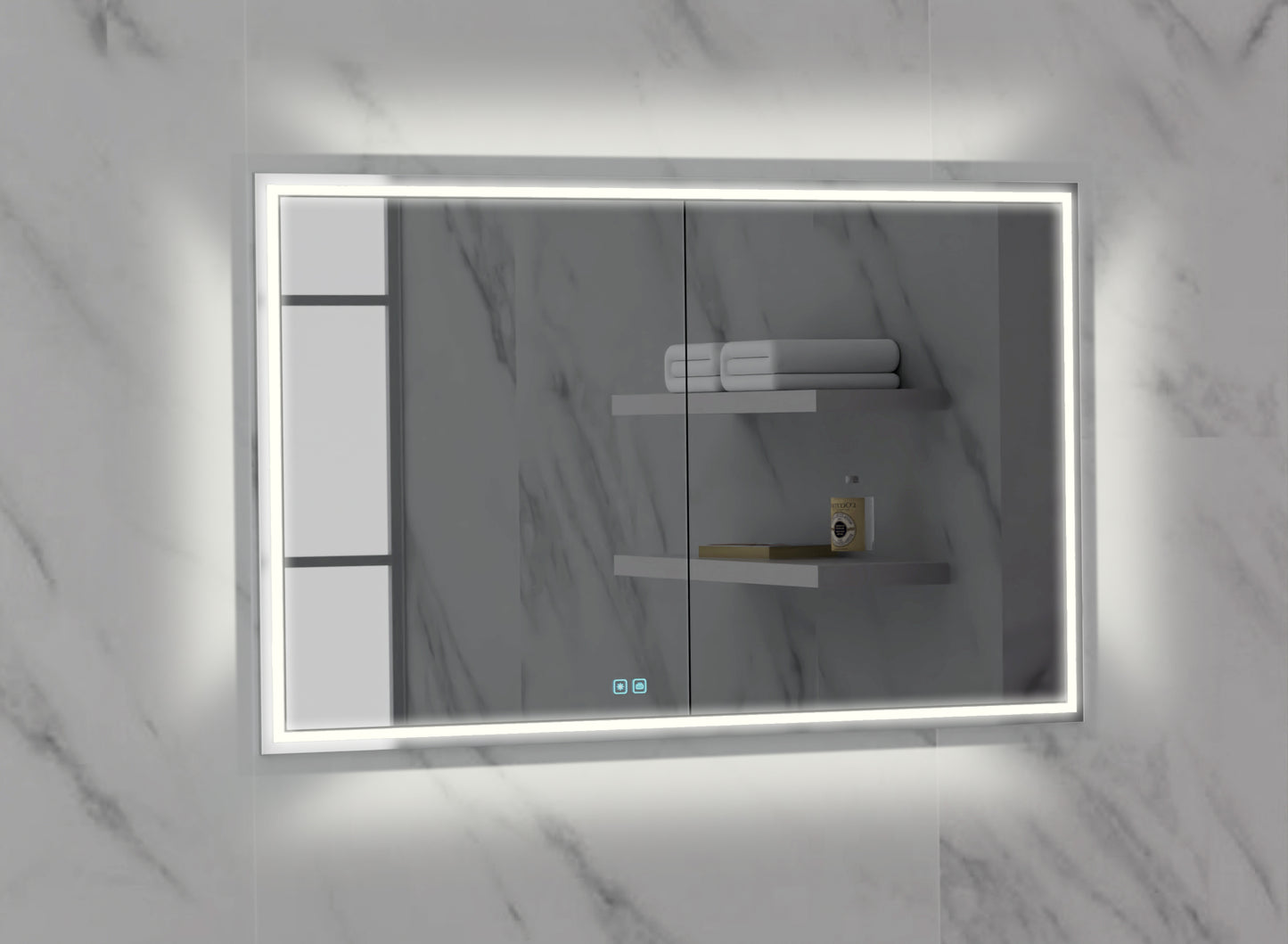 Illusion Lighted Mirrored Cabinet, Recessed Mount, 2700/3000/4000K Temperature, Deffoger, Dimmable, Three-direction Light Diffuser