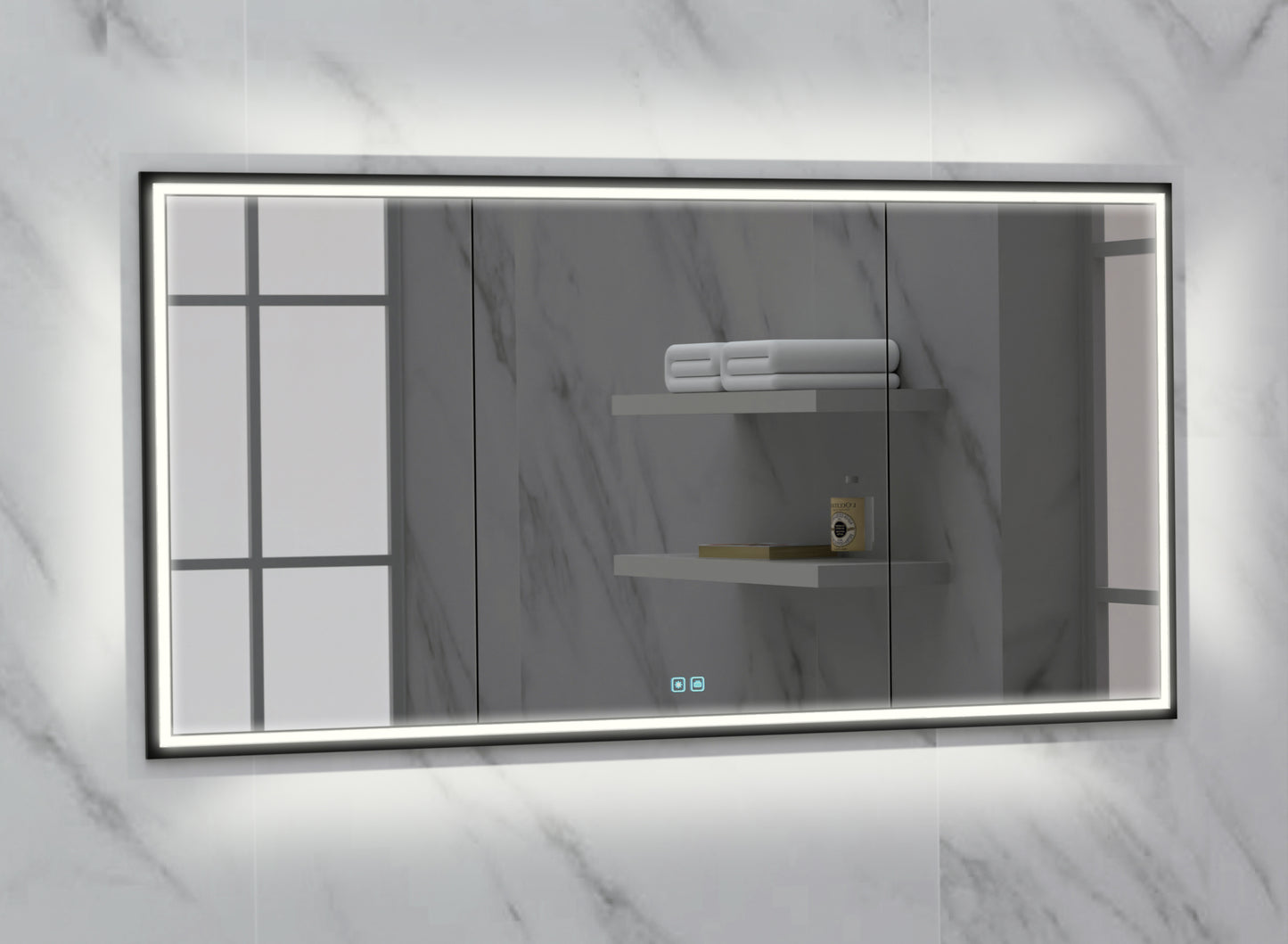 Illusion Lighted Mirrored Cabinet, Recessed Mount, 2700/3000/4000K Temperature, Deffoger, Dimmable, Three-direction Light Diffuser