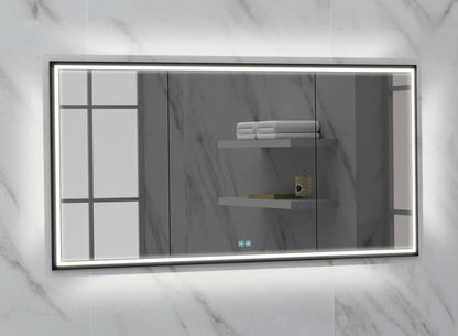 Illusion Lighted Mirrored Cabinet, Recessed Mount, 2700/3000/4000K Temperature, Deffoger, Dimmable, Three-direction Light Diffuser