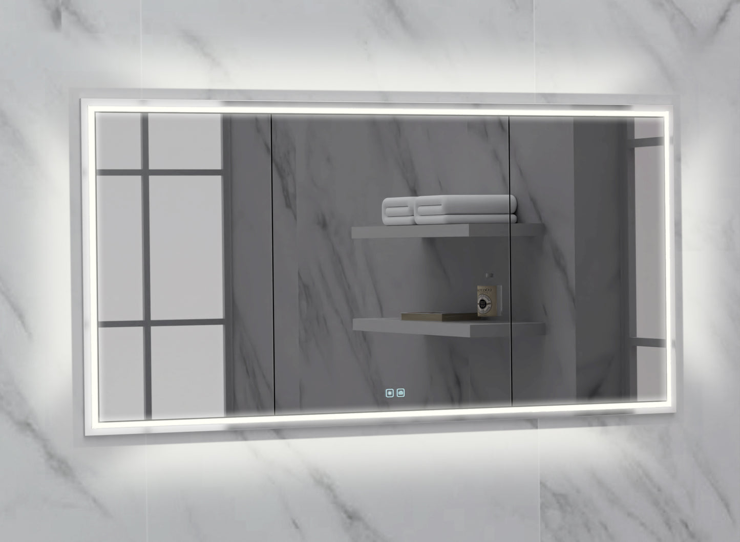 Illusion Lighted Mirrored Cabinet, Recessed Mount, 2700/3000/4000K Temperature, Deffoger, Dimmable, Three-direction Light Diffuser