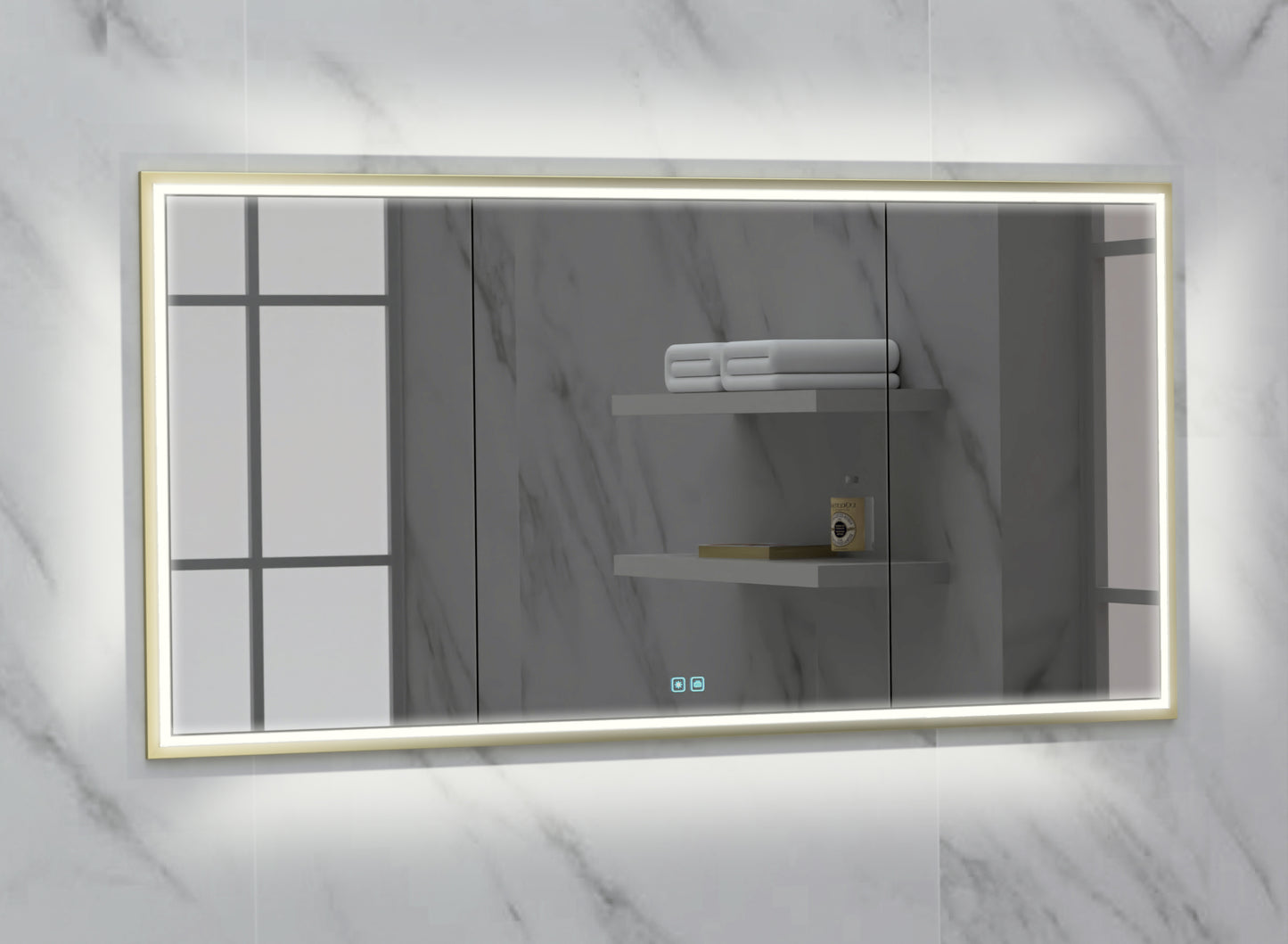 Illusion Lighted Mirrored Cabinet, Recessed Mount, 2700/3000/4000K Temperature, Deffoger, Dimmable, Three-direction Light Diffuser