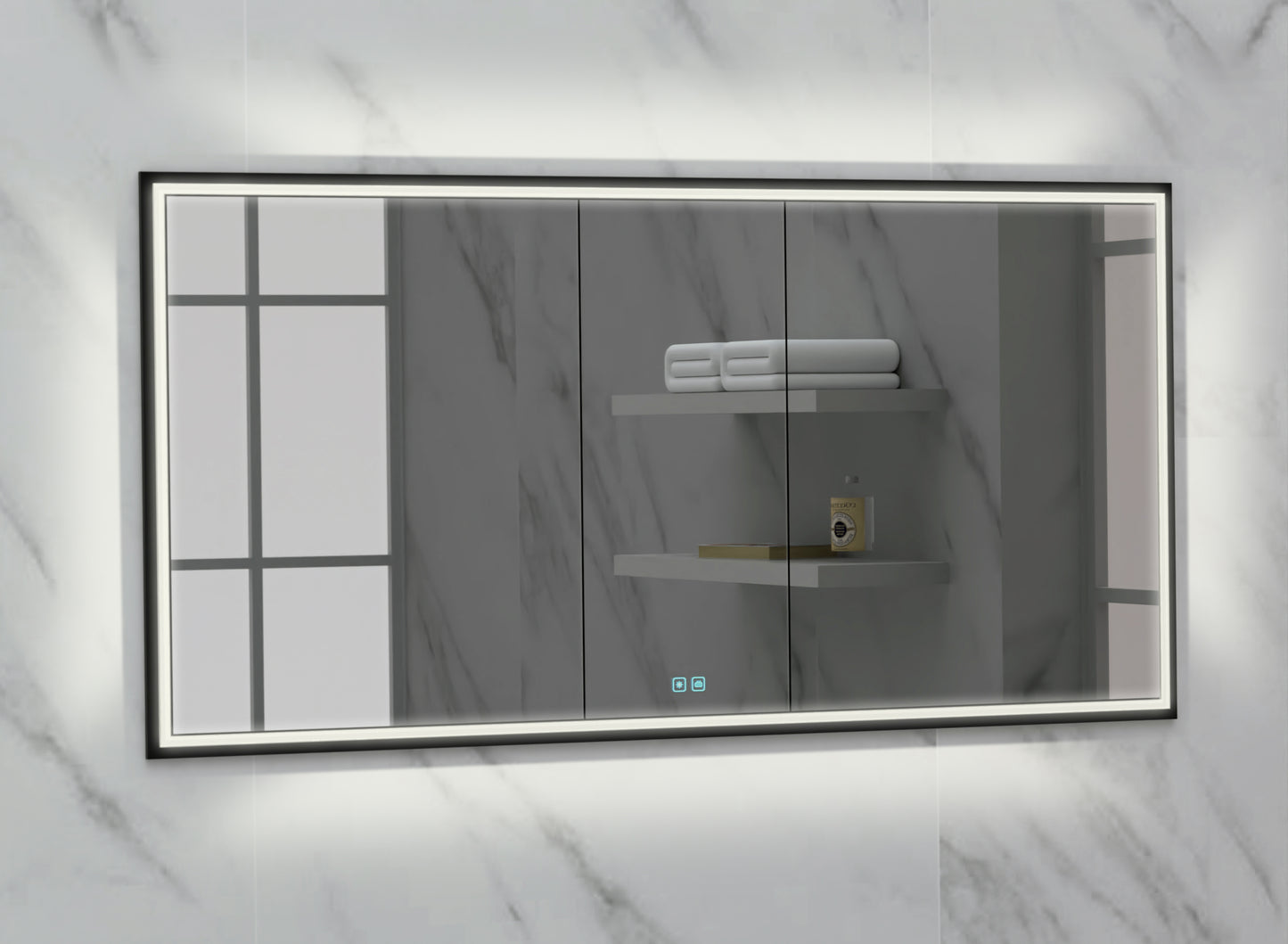 Illusion Lighted Mirrored Cabinet, Recessed Mount, 2700/3000/4000K Temperature, Deffoger, Dimmable, Three-direction Light Diffuser