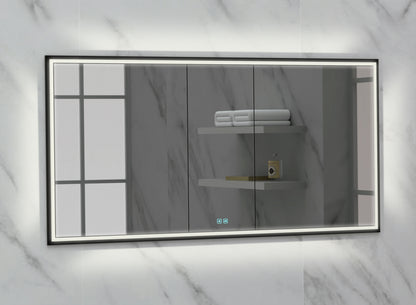 Illusion Lighted Mirrored Cabinet, Recessed Mount, 2700/3000/4000K Temperature, Deffoger, Dimmable, Three-direction Light Diffuser