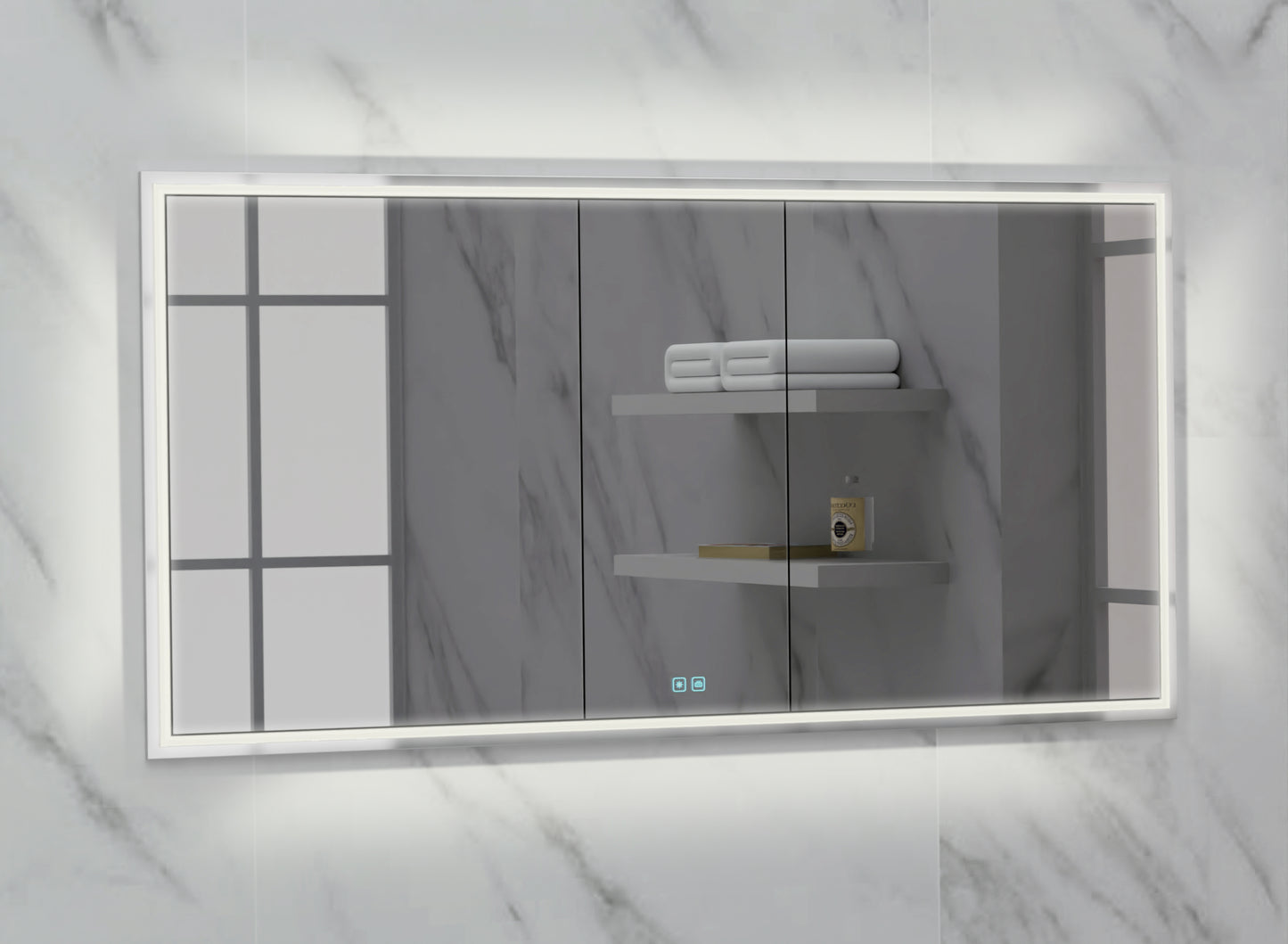 Illusion Lighted Mirrored Cabinet, Recessed Mount, 2700/3000/4000K Temperature, Deffoger, Dimmable, Three-direction Light Diffuser