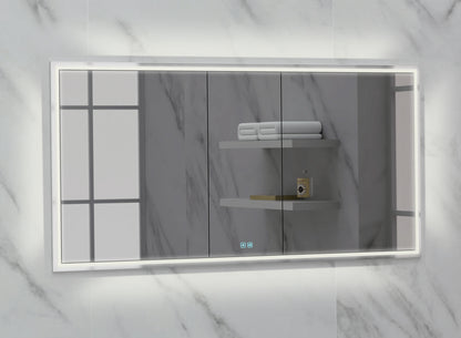 Illusion Lighted Mirrored Cabinet, Recessed Mount, 2700/3000/4000K Temperature, Deffoger, Dimmable, Three-direction Light Diffuser