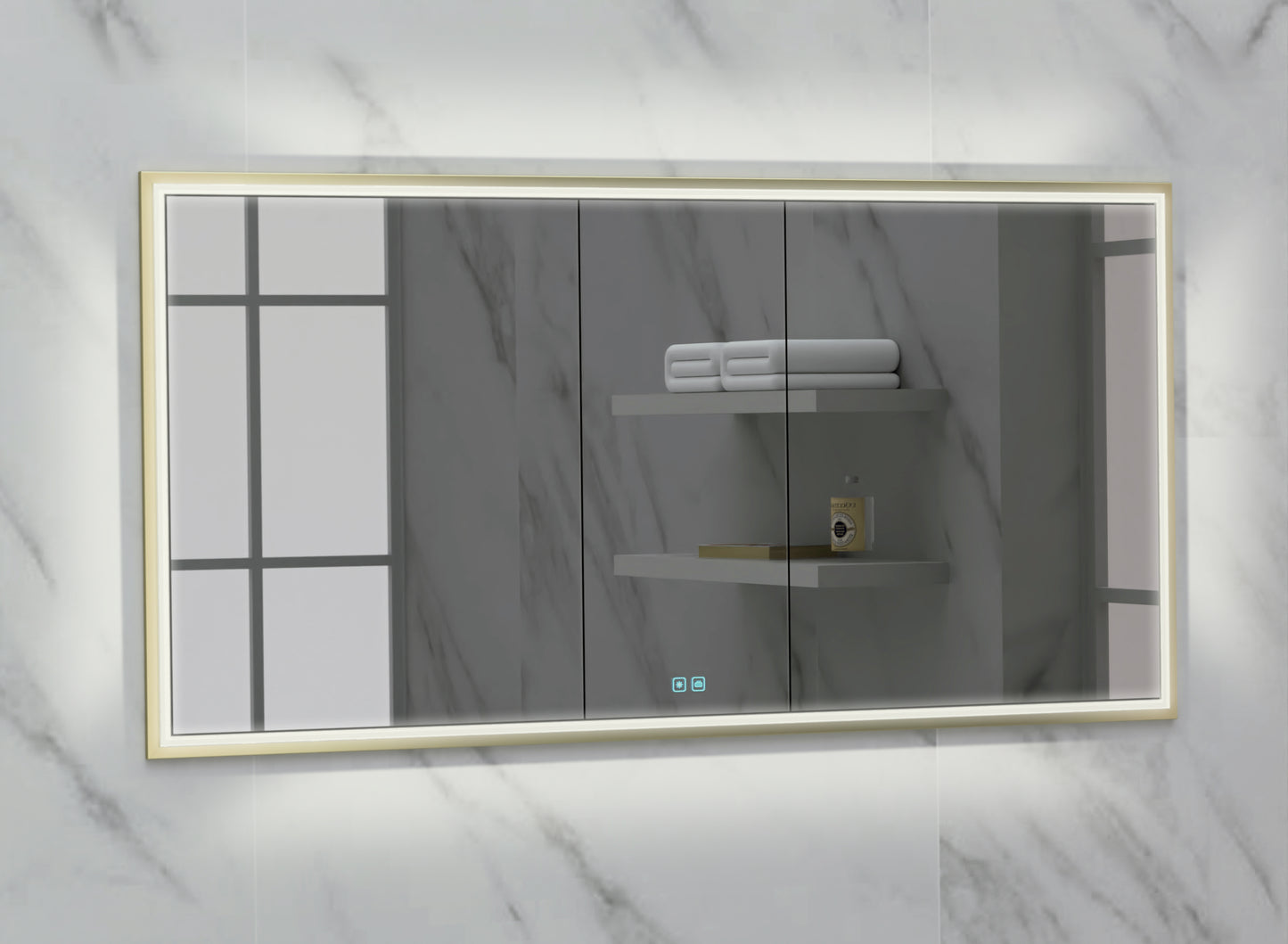 Illusion Lighted Mirrored Cabinet, Recessed Mount, 2700/3000/4000K Temperature, Deffoger, Dimmable, Three-direction Light Diffuser