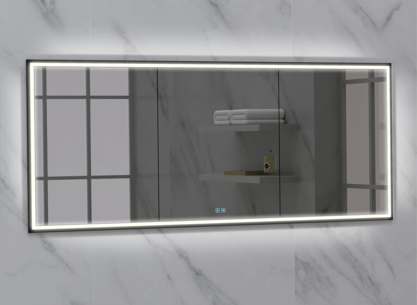 Illusion Lighted Mirrored Cabinet, Recessed Mount, 2700/3000/4000K Temperature, Deffoger, Dimmable, Three-direction Light Diffuser