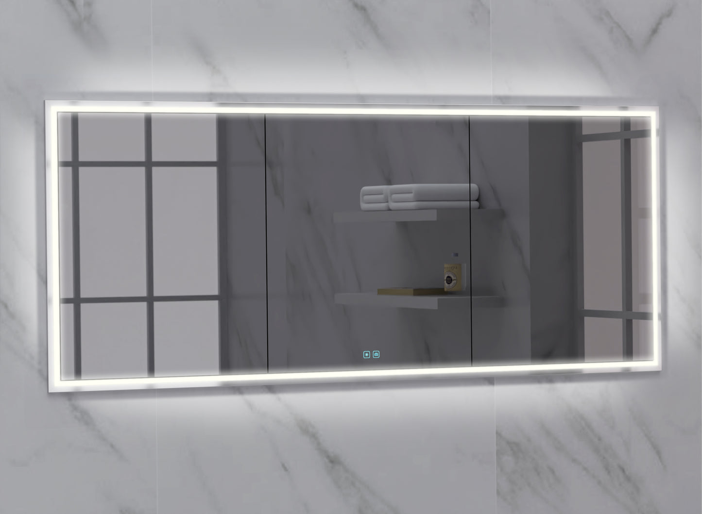Illusion Lighted Mirrored Cabinet, Recessed Mount, 2700/3000/4000K Temperature, Deffoger, Dimmable, Three-direction Light Diffuser
