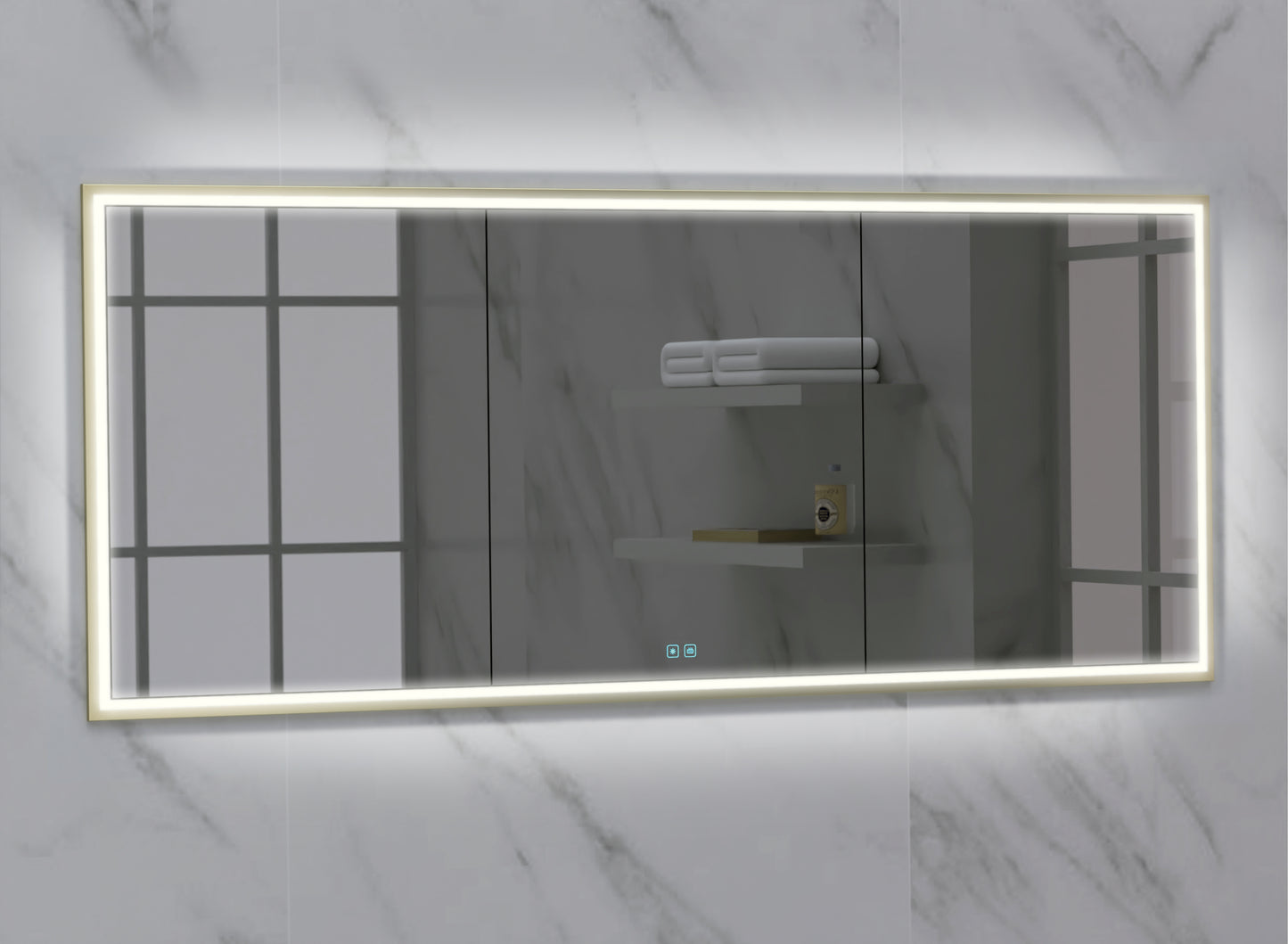 Illusion Lighted Mirrored Cabinet, Recessed Mount, 2700/3000/4000K Temperature, Deffoger, Dimmable, Three-direction Light Diffuser