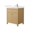 Custom image for Tanned Oak with Brushed Gold Trim / Carrara Cultured Marble / No Mirror
