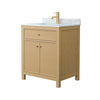 Custom image for Tanned Oak with Brushed Gold Trim / White Carrara Marble / No Mirror