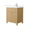 Custom image for Tanned Oak with Brushed Nickel Trim / White Quartz / No Mirror