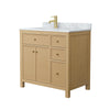Custom image for Tanned Oak with Brushed Gold Trim / White Carrara Marble / No Mirror