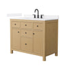 Custom image for Tanned Oak with Matte Black Trim / White Quartz / No Mirror