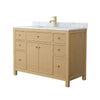 Custom image for Tanned Oak with Brushed Gold Trim / White Carrara Marble / No Mirror