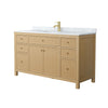 Custom image for Tanned Oak with Brushed Gold Trim / White Carrara Marble / No Mirror