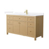 Custom image for Tanned Oak with Brushed Gold Trim / White Quartz / No Mirror