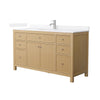 Custom image for Tanned Oak with Brushed Nickel Trim / White Quartz / No Mirror
