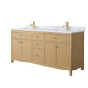Custom image for Tanned Oak with Brushed Gold Trim / White Carrara Marble / No Mirror