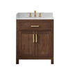 Custom image for Dark Walnut with Brushed Gold Trim / Carrara Cultured Marble / No Mirror