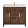 Custom image for Dark Walnut with Brushed Gold Trim / Carrara Cultured Marble / No Mirror