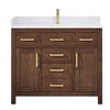 Custom image for Dark Walnut with Brushed Gold Trim / White Cultured Marble / No Mirror