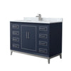 Custom image for Dark Blue with Brushed Nickel Trim / White Carrara Marble / No Mirror